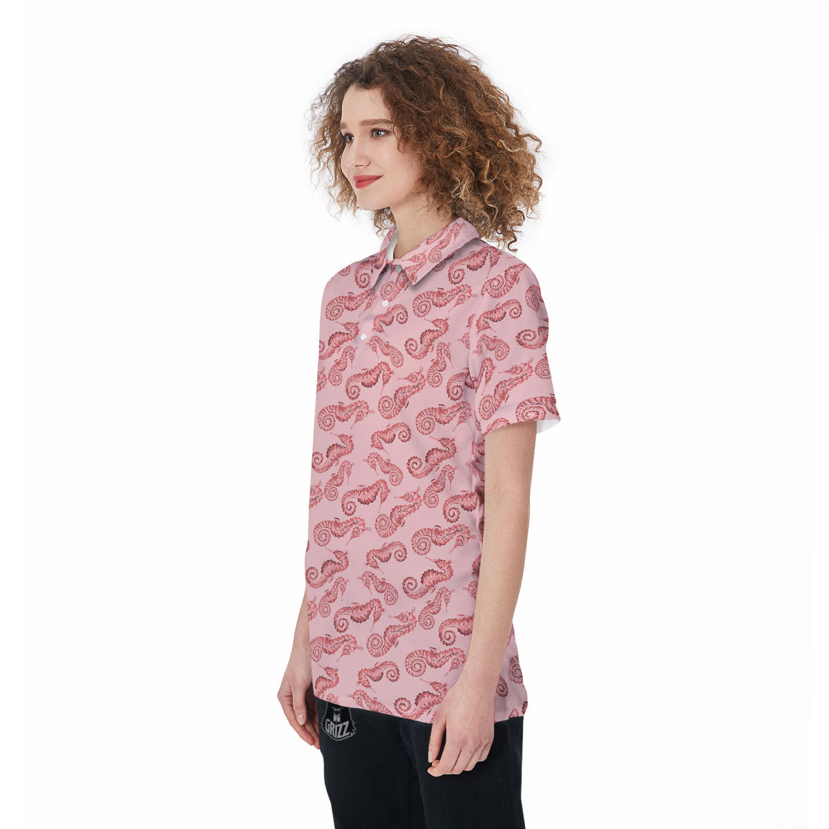 Seahorse Watercolor Print Pattern Women's Golf Shirts-grizzshop
