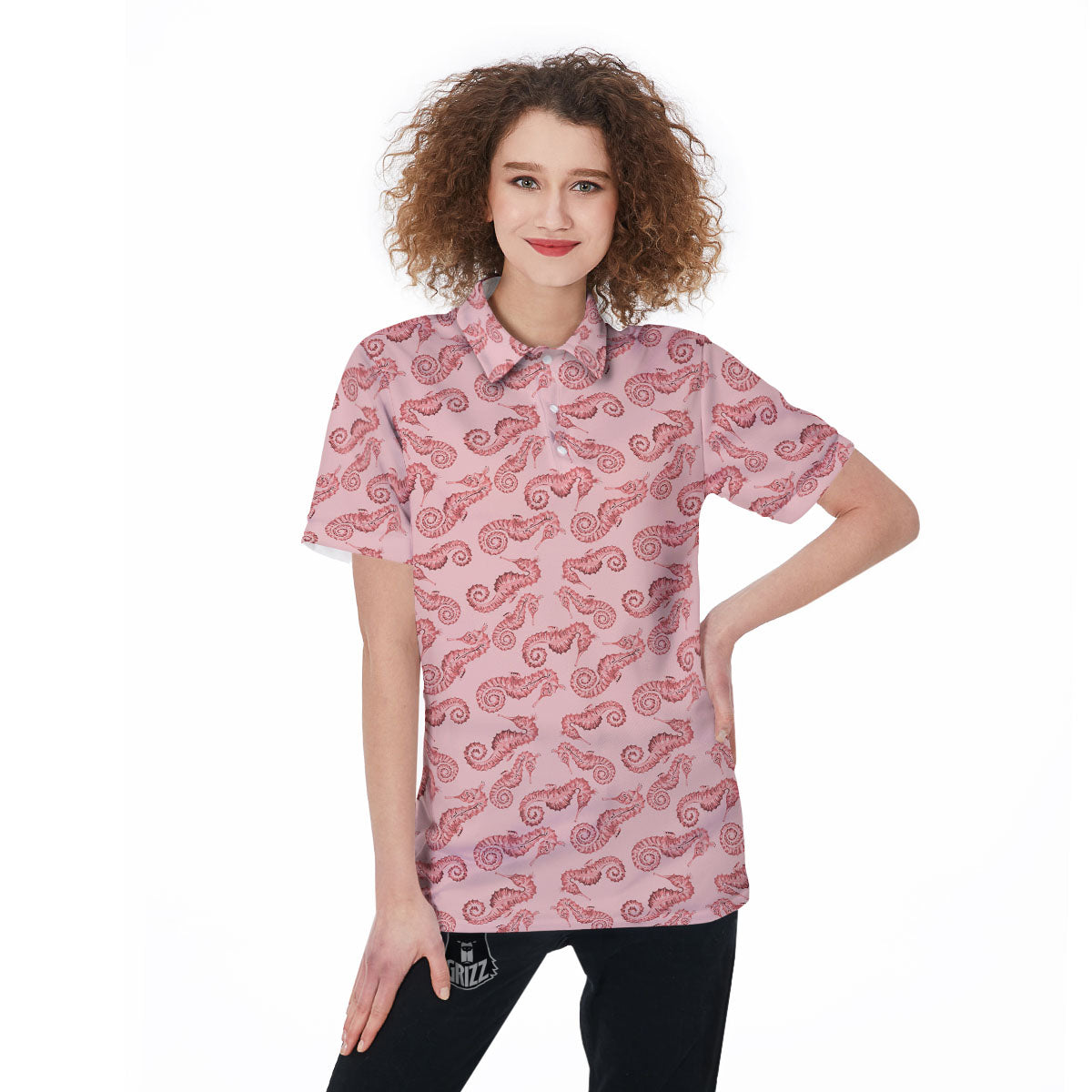 Seahorse Watercolor Print Pattern Women's Golf Shirts-grizzshop