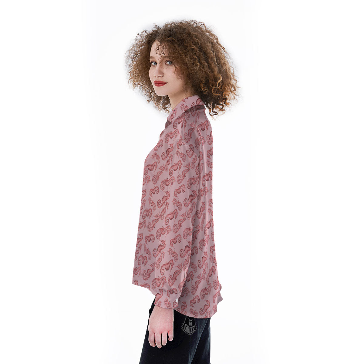 Seahorse Watercolor Print Pattern Women's Long Sleeve Shirts-grizzshop