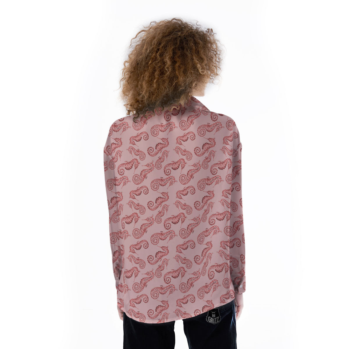 Seahorse Watercolor Print Pattern Women's Long Sleeve Shirts-grizzshop