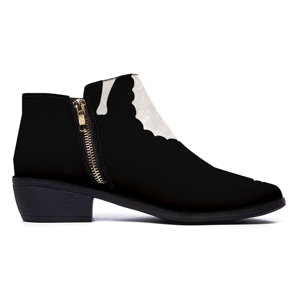 Seahorse White And Black Print Ankle Boots-grizzshop