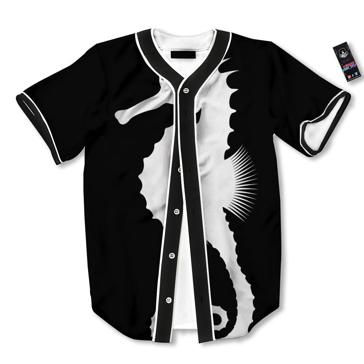 Seahorse White And Black Print Baseball Jersey-grizzshop