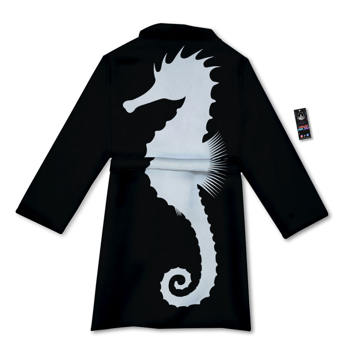 Seahorse White And Black Print Bathrobe-grizzshop