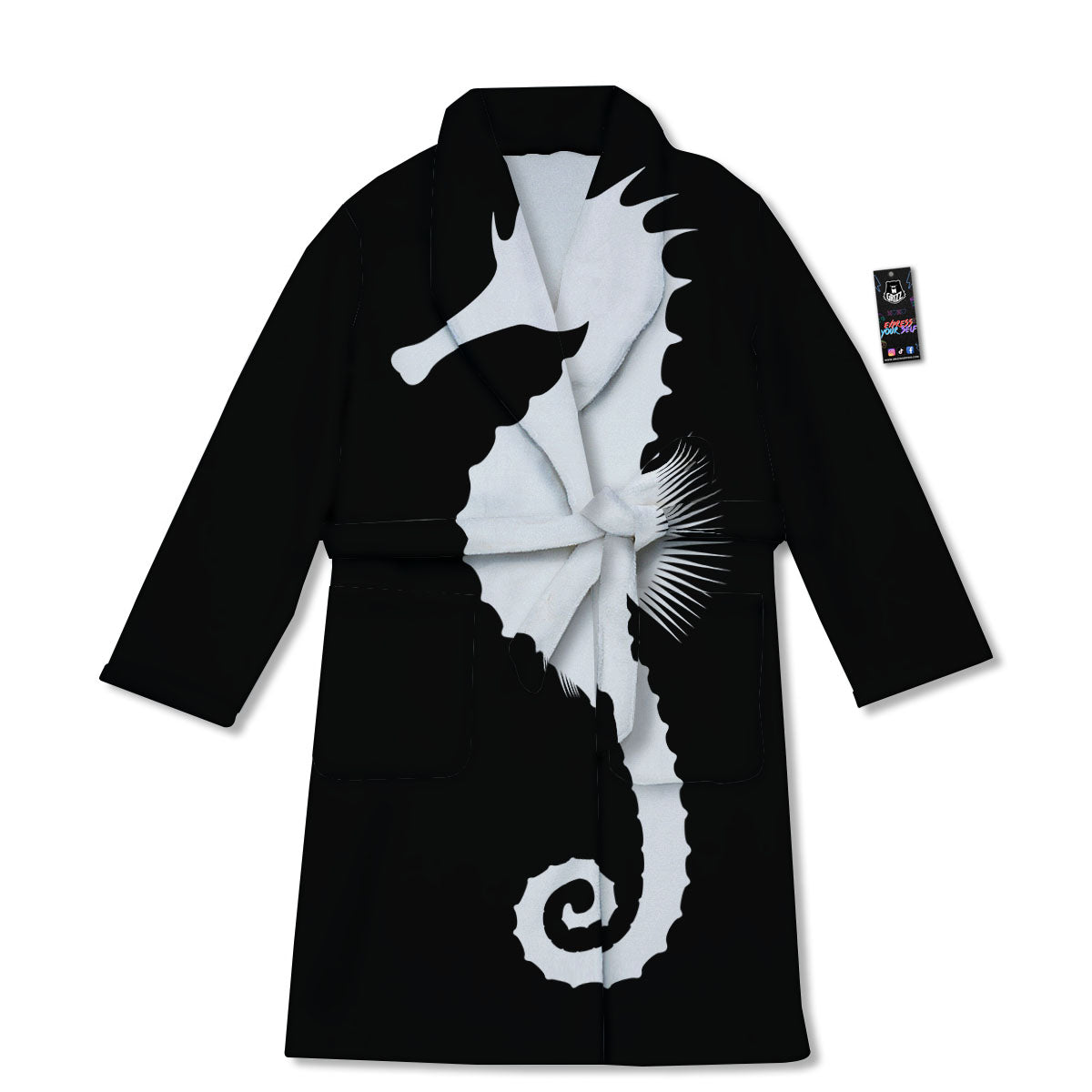 Seahorse White And Black Print Bathrobe-grizzshop