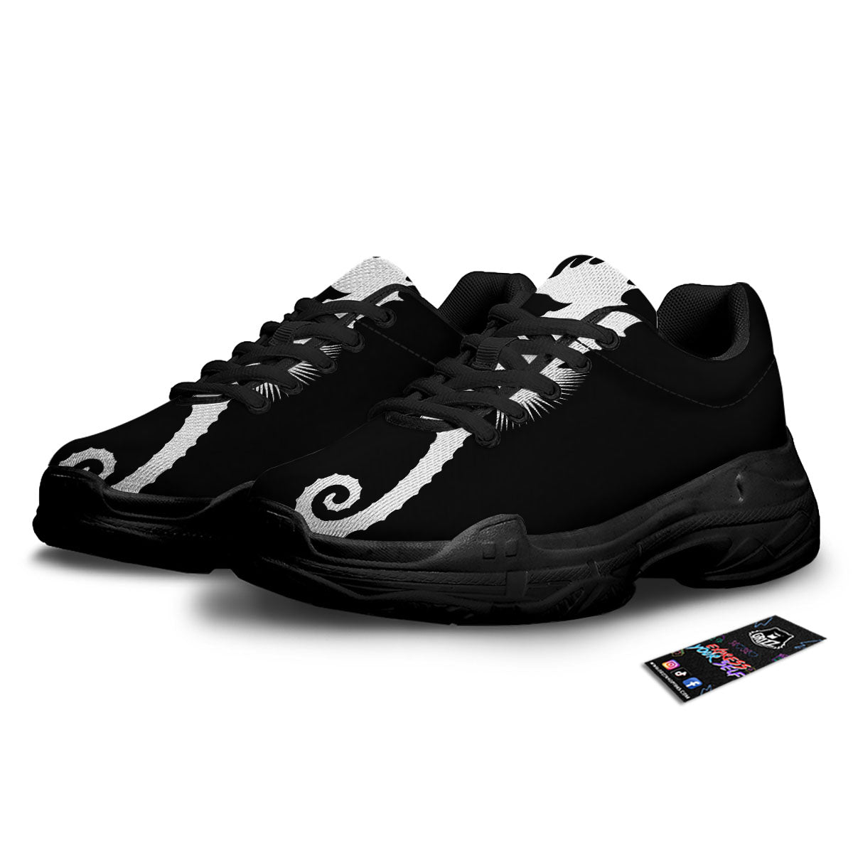 Seahorse White And Black Print Black Chunky Shoes-grizzshop