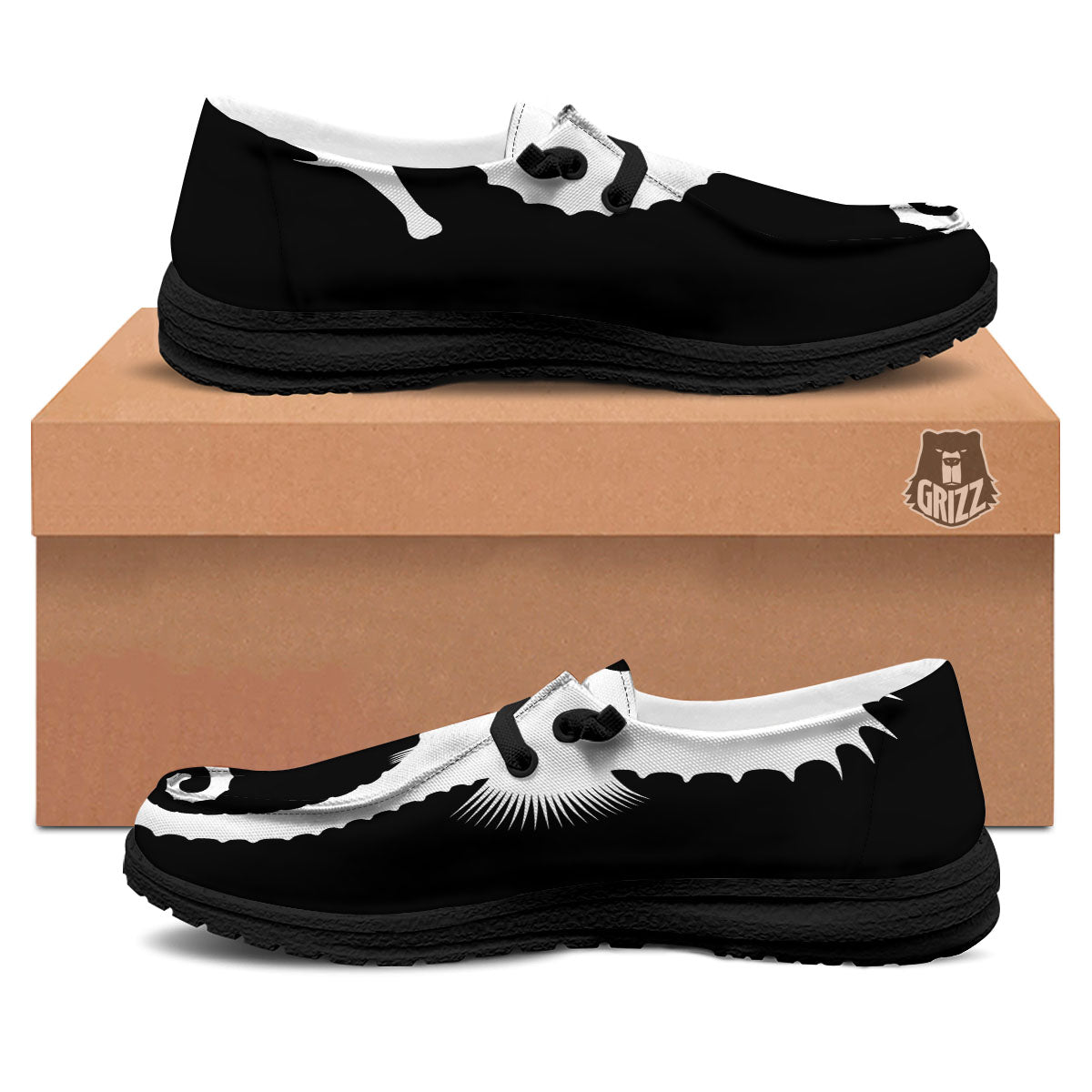 Seahorse White And Black Print Black Loafers-grizzshop