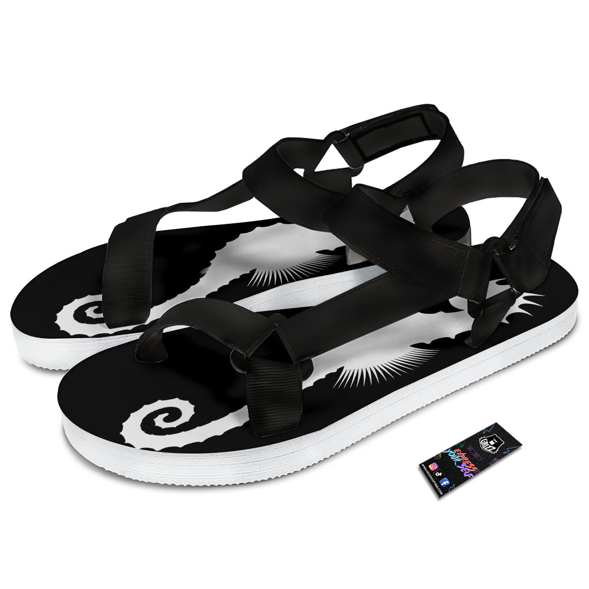 Seahorse White And Black Print Black Open Toe Sandals-grizzshop