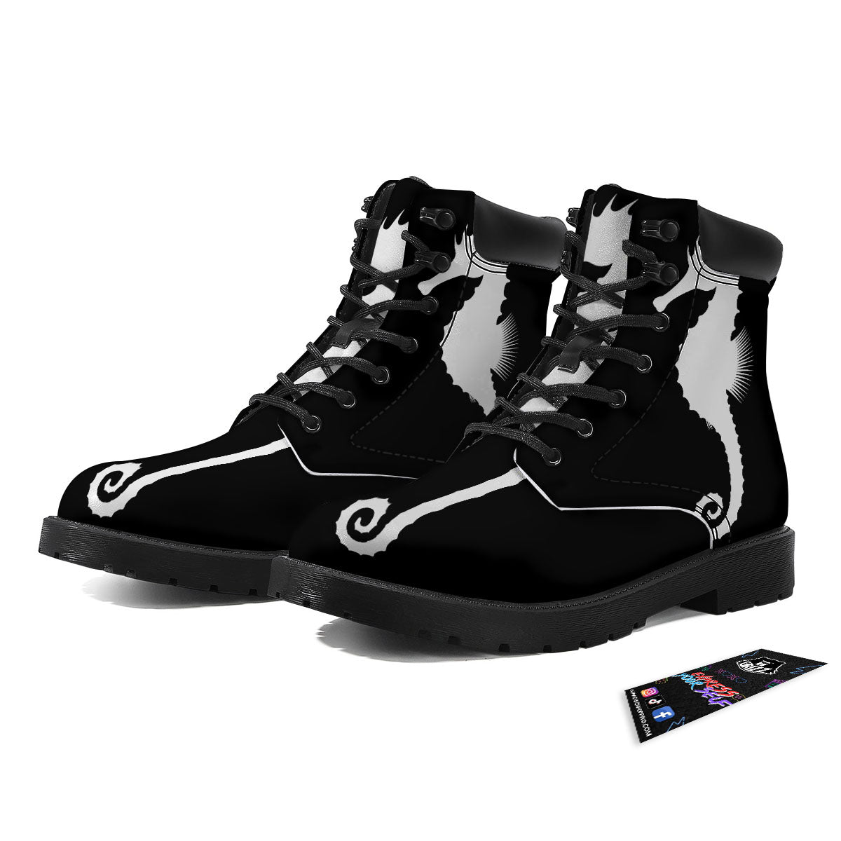 Seahorse White And Black Print Boots-grizzshop