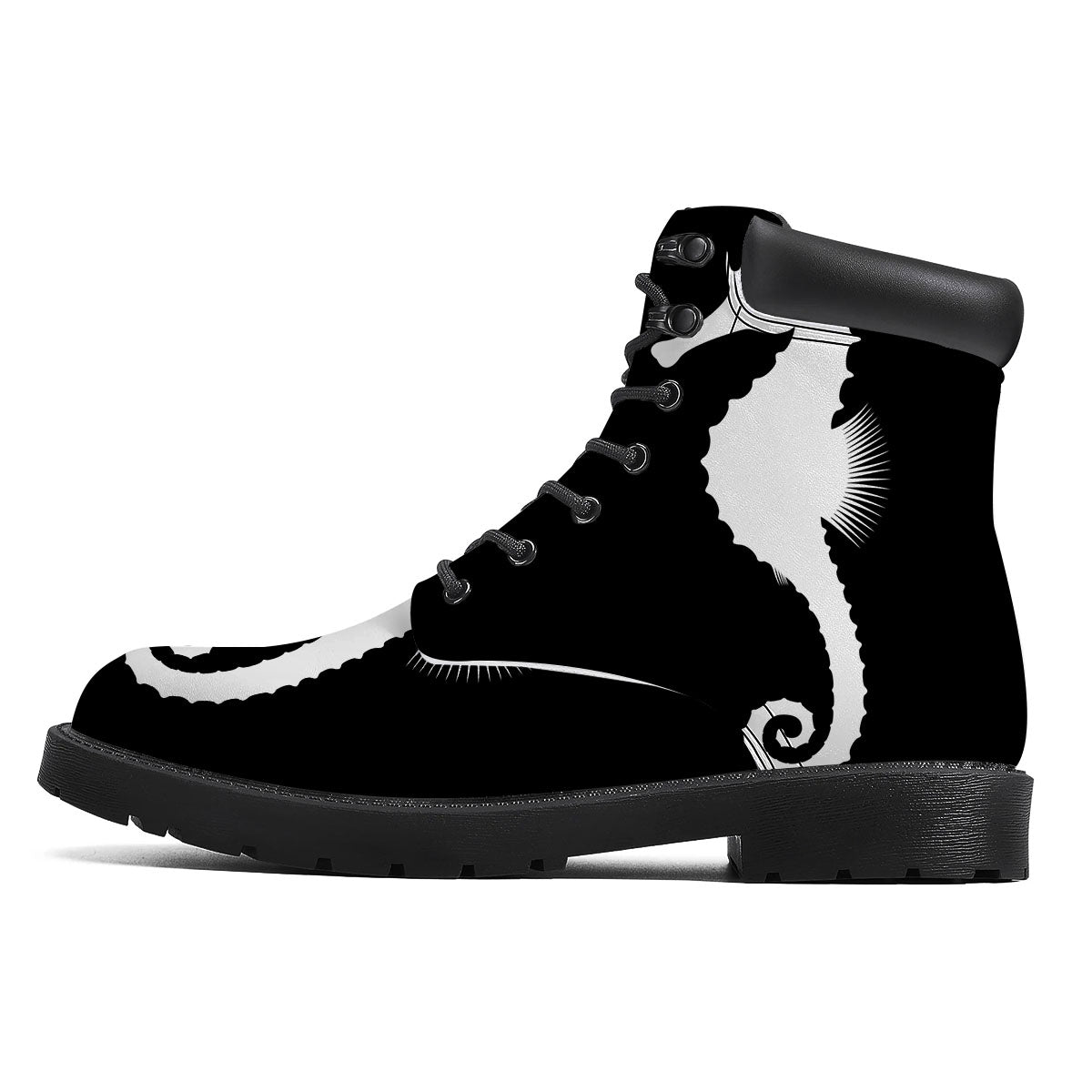 Seahorse White And Black Print Boots-grizzshop