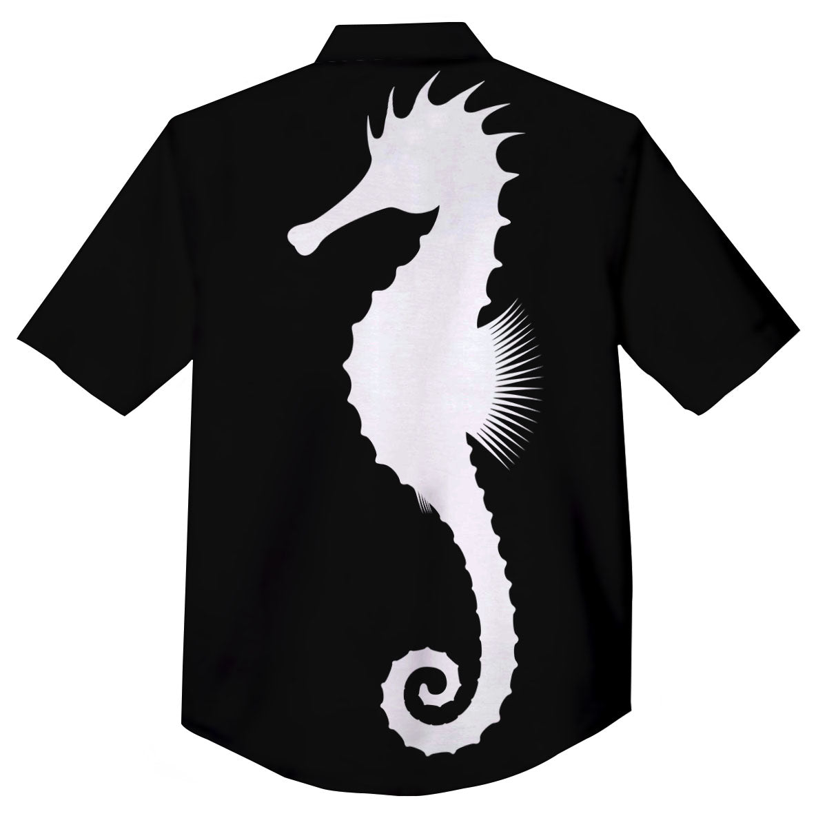 Seahorse White And Black Print Button Up Shirt-grizzshop
