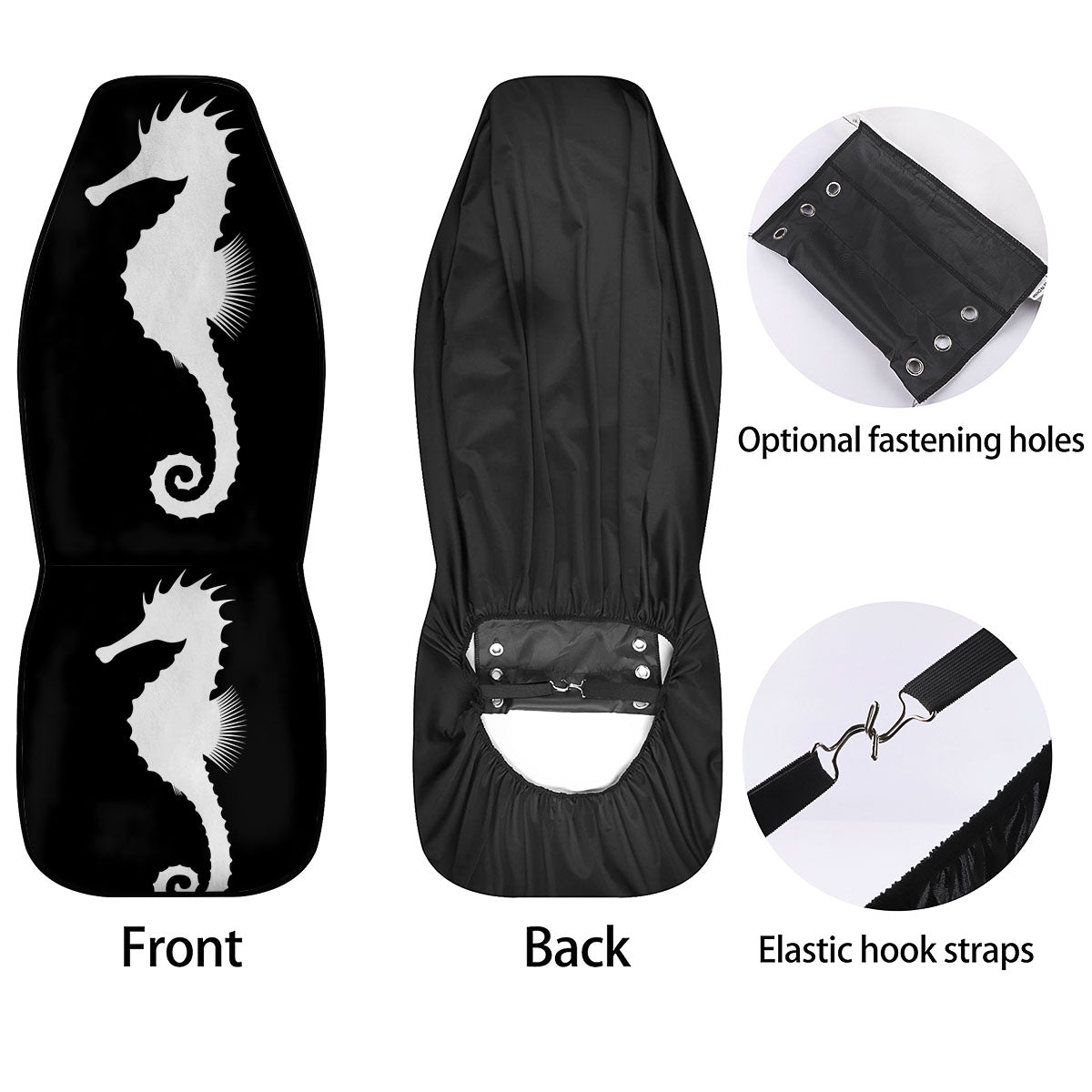 Seahorse White And Black Print Car Seat Covers-grizzshop