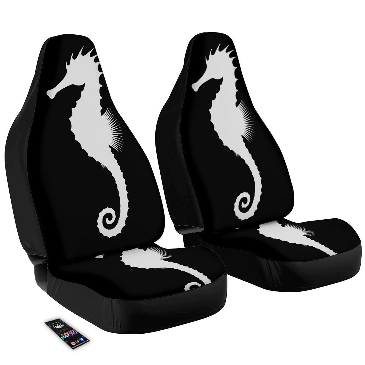 Seahorse White And Black Print Car Seat Covers-grizzshop