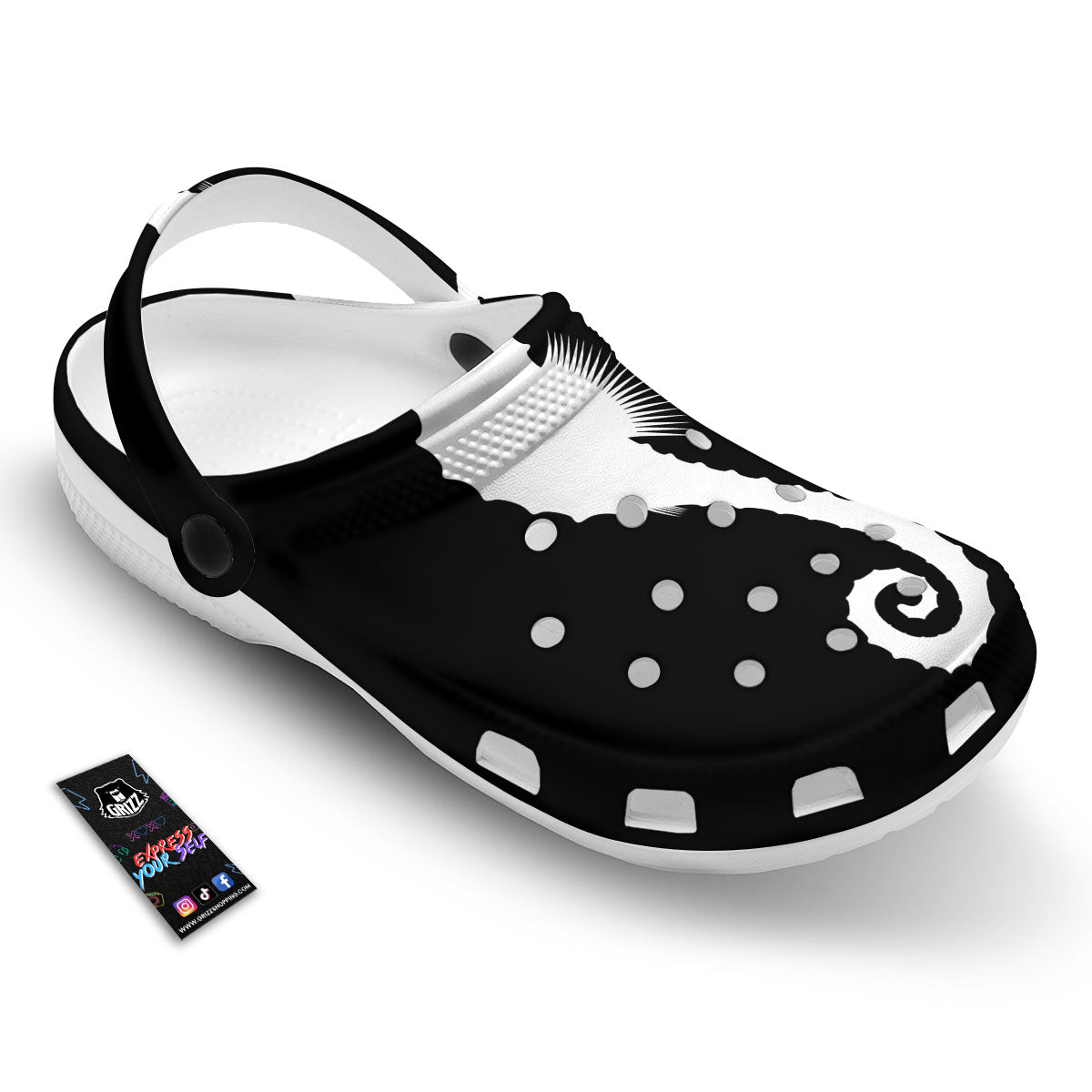Seahorse White And Black Print Clog-grizzshop
