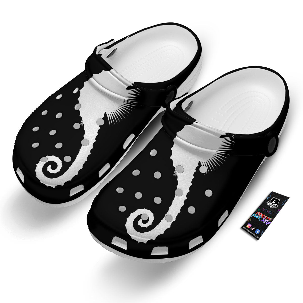 Seahorse White And Black Print Clog-grizzshop