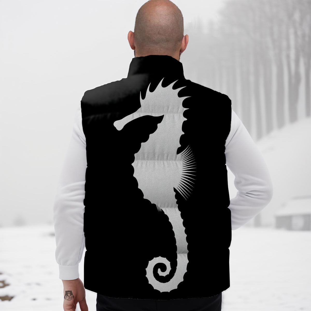 Seahorse White And Black Print Down Vest