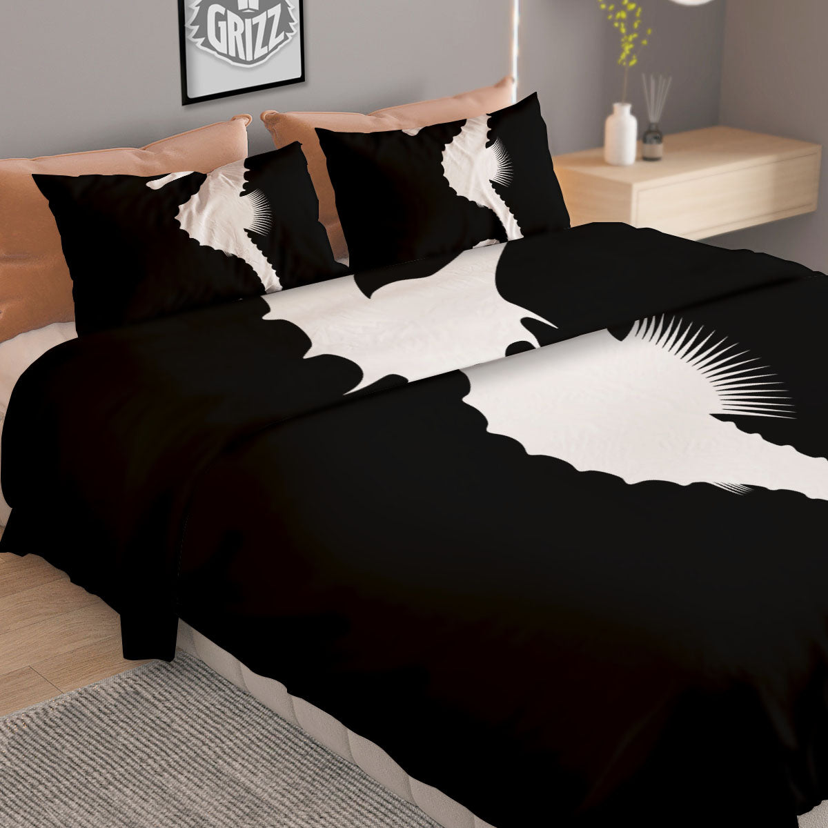 Seahorse White And Black Print Duvet Cover Bedding Set