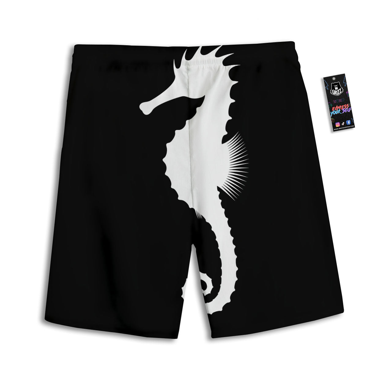 Seahorse White And Black Print Men's Athletic Shorts