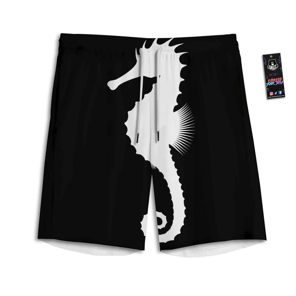 Seahorse White And Black Print Men's Athletic Shorts