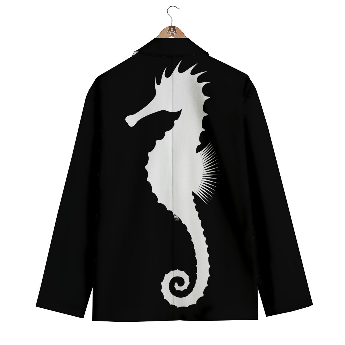 Seahorse White And Black Print Men's Blazer-grizzshop