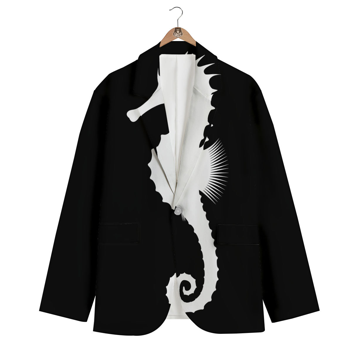 Seahorse White And Black Print Men's Blazer-grizzshop