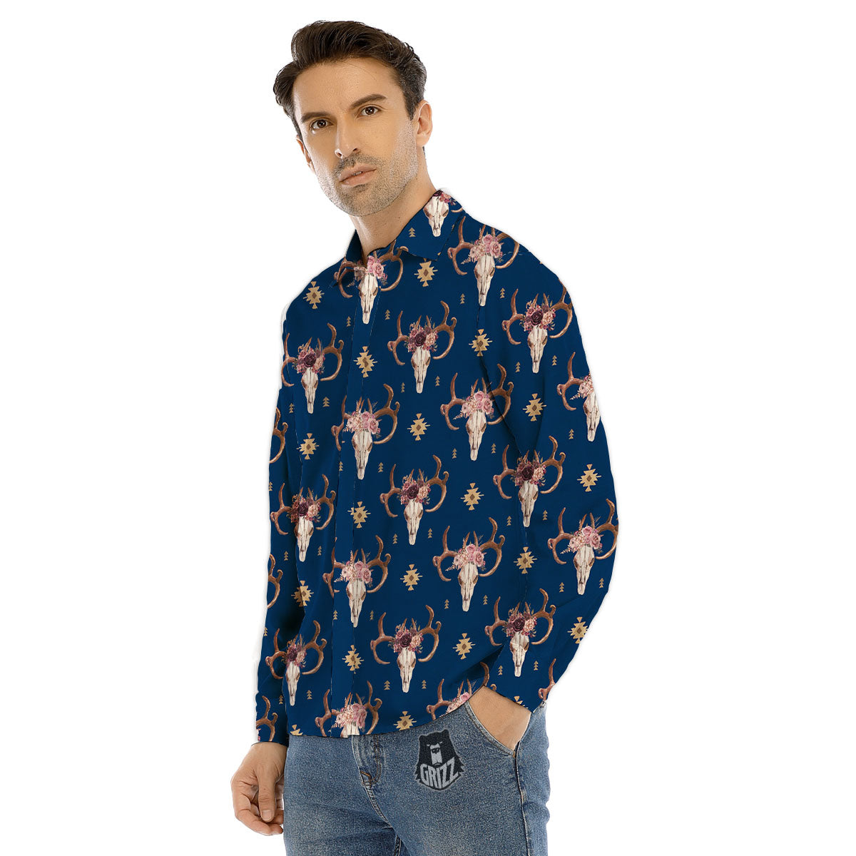 Seahorse White And Black Print Men's Dress Shirts-grizzshop