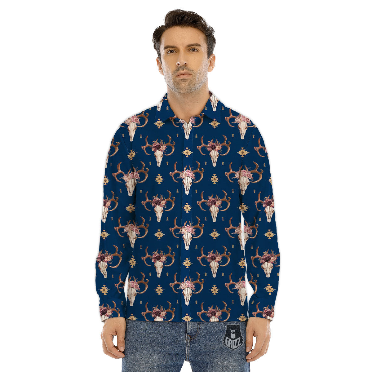 Seahorse White And Black Print Men's Dress Shirts-grizzshop