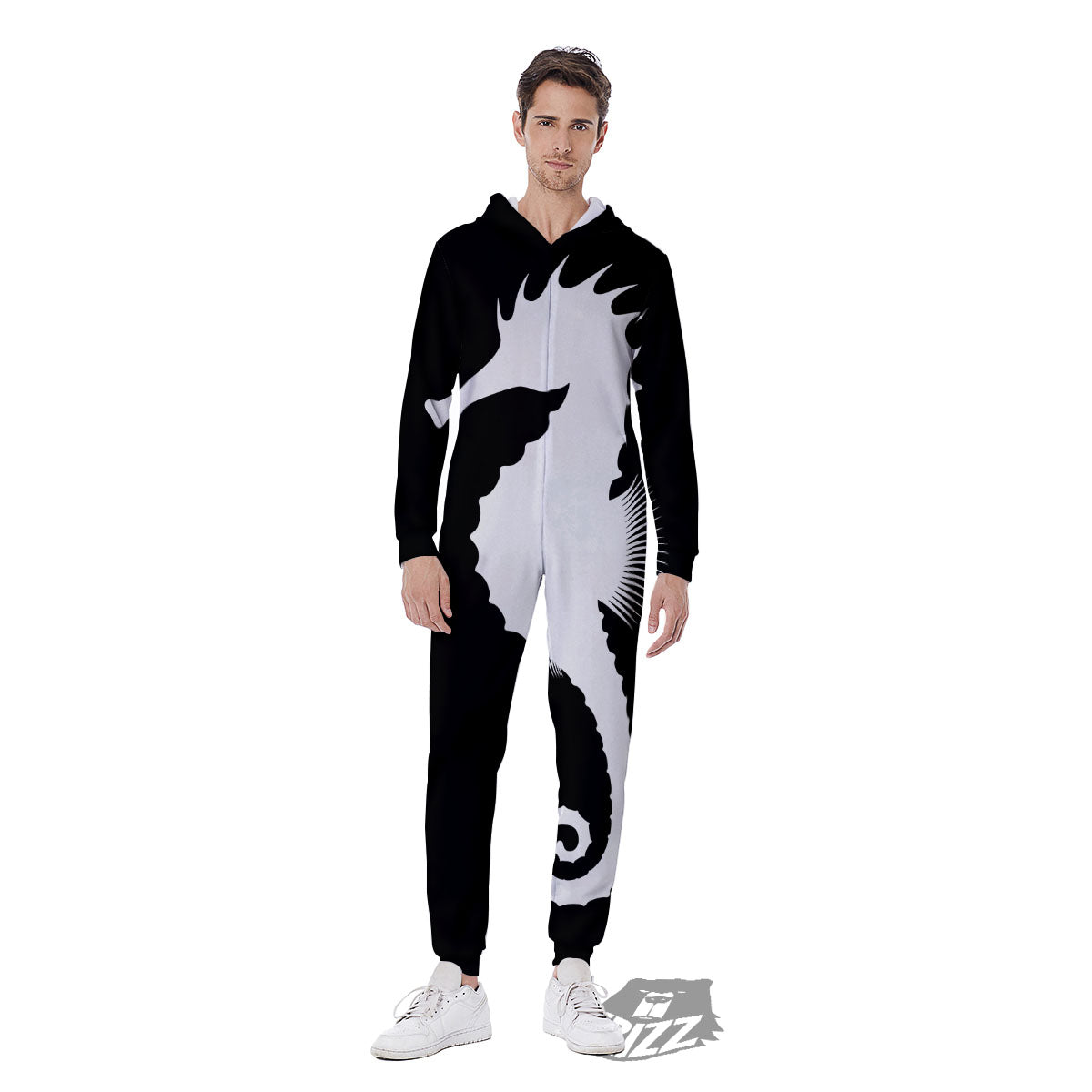 Seahorse White And Black Print Men's Jumpsuit-grizzshop