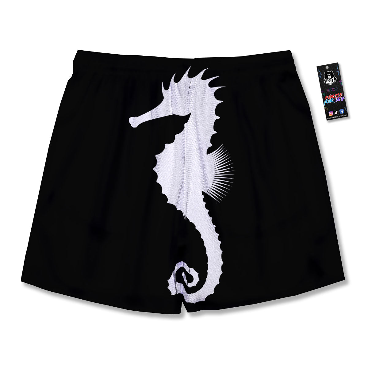 Seahorse White And Black Print Men's Running Shorts-grizzshop