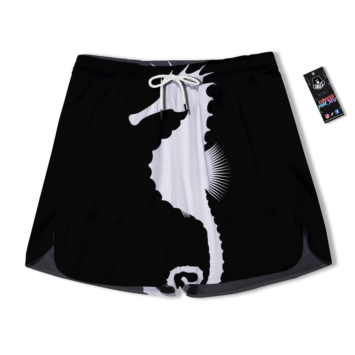Seahorse White And Black Print Men's Running Shorts-grizzshop