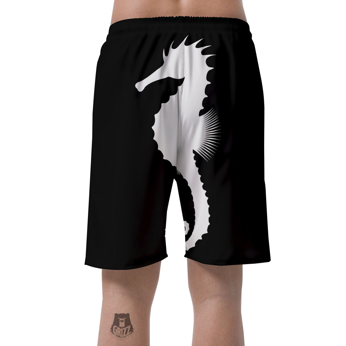 Seahorse White And Black Print Men's Shorts-grizzshop
