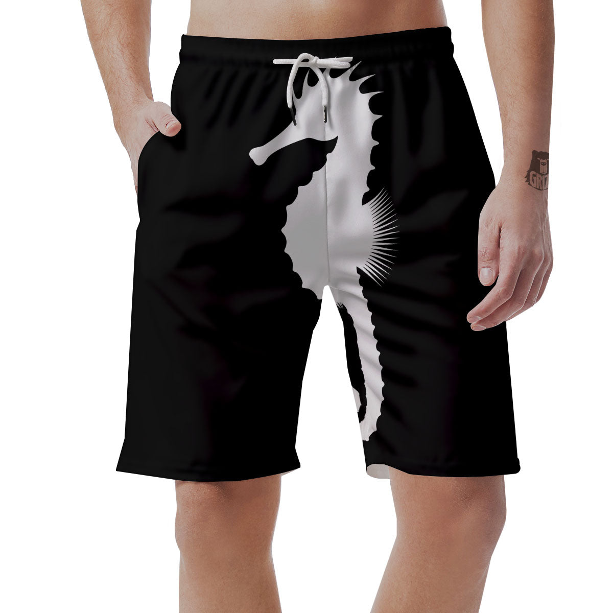 Seahorse White And Black Print Men's Shorts-grizzshop