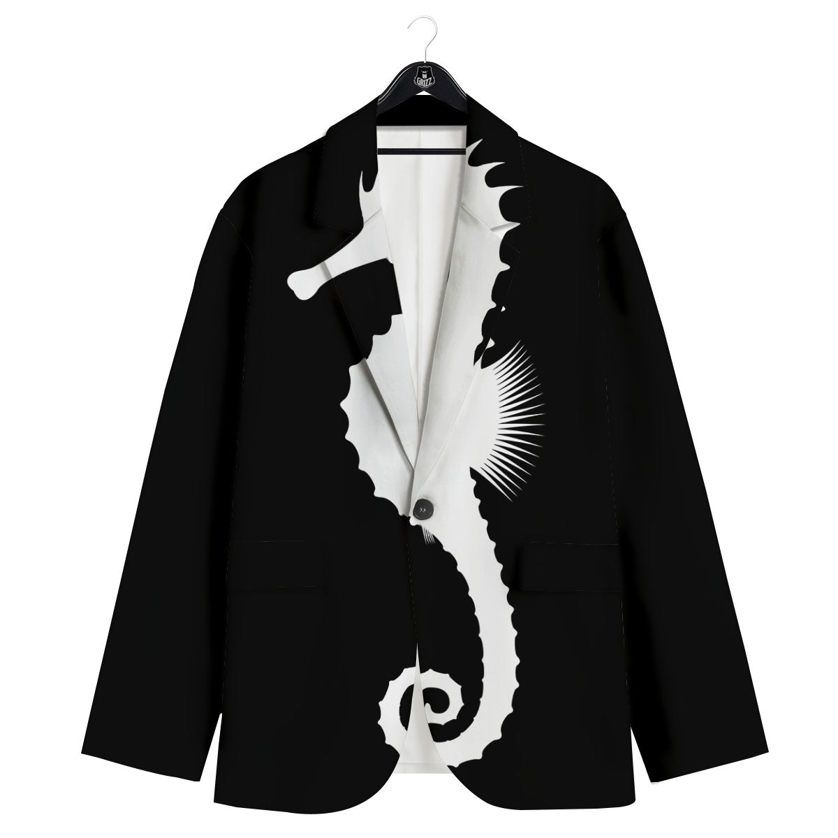 Seahorse White And Black Print Men's Sport Coat-grizzshop