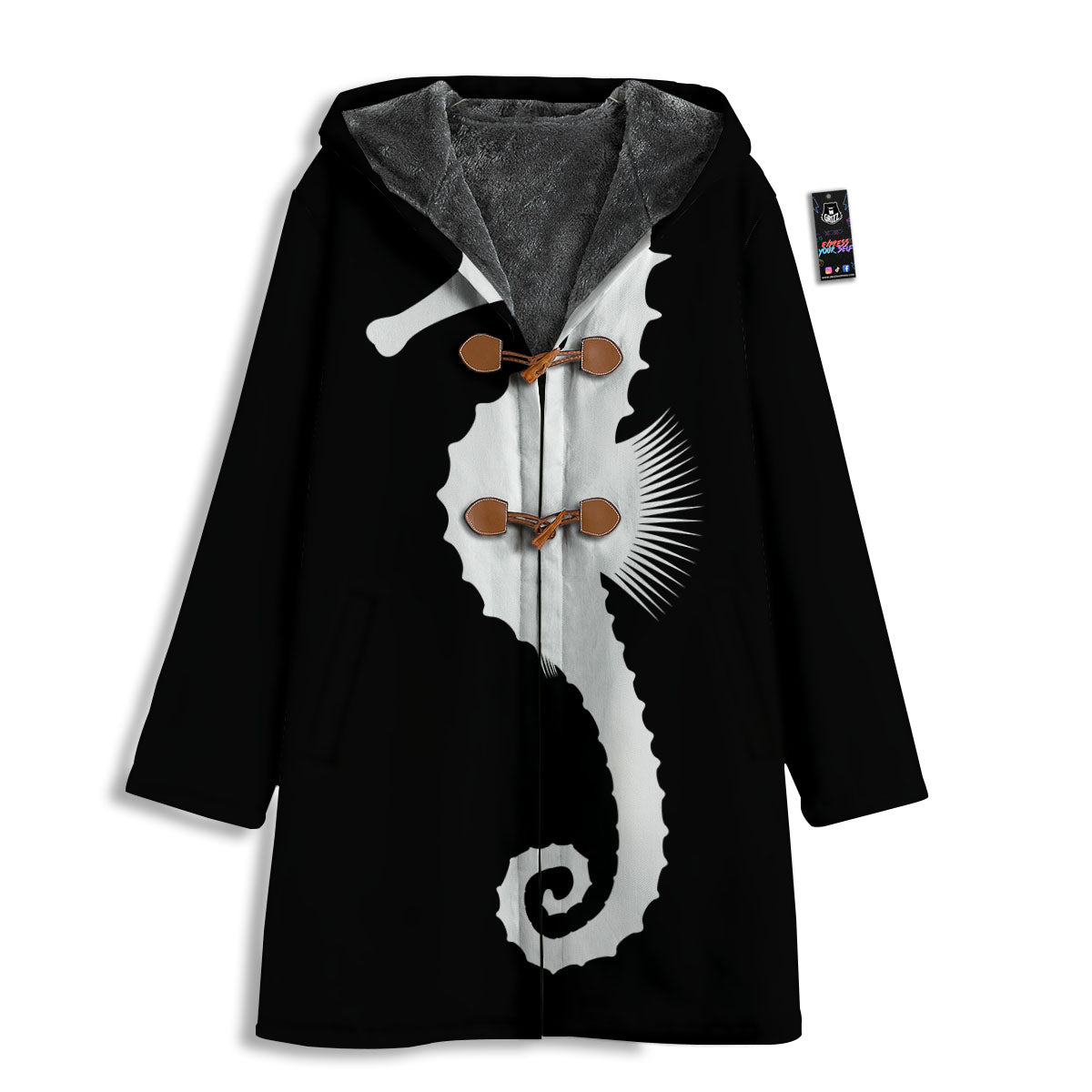 Seahorse White And Black Print Men's Windbreaker Jacket-grizzshop