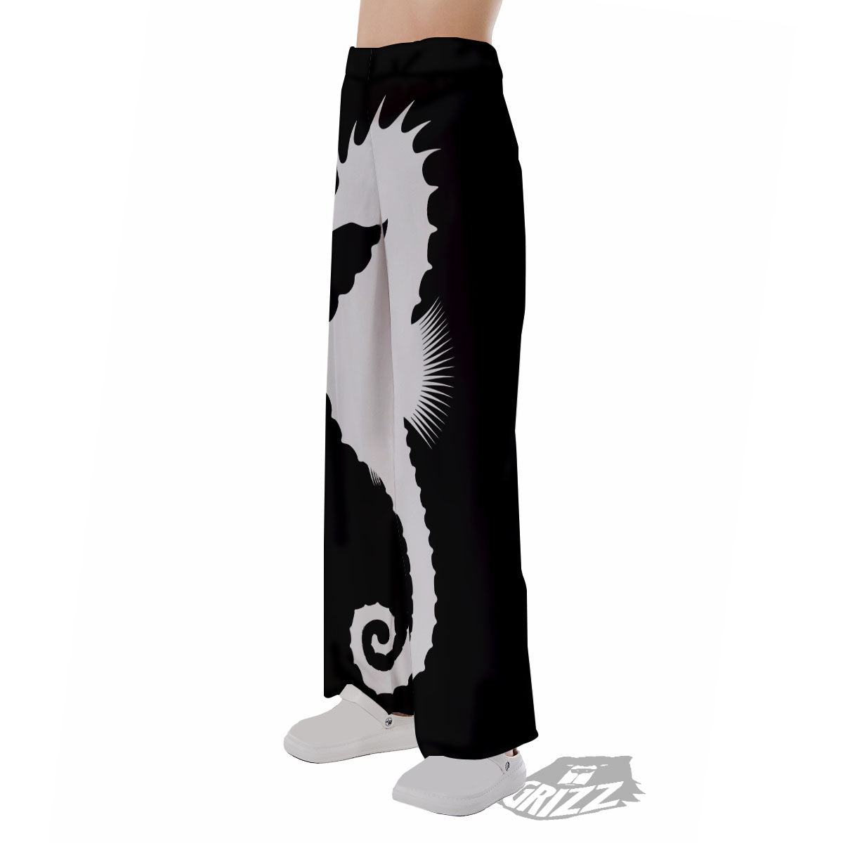 Seahorse White And Black Print Pajama Pants-grizzshop