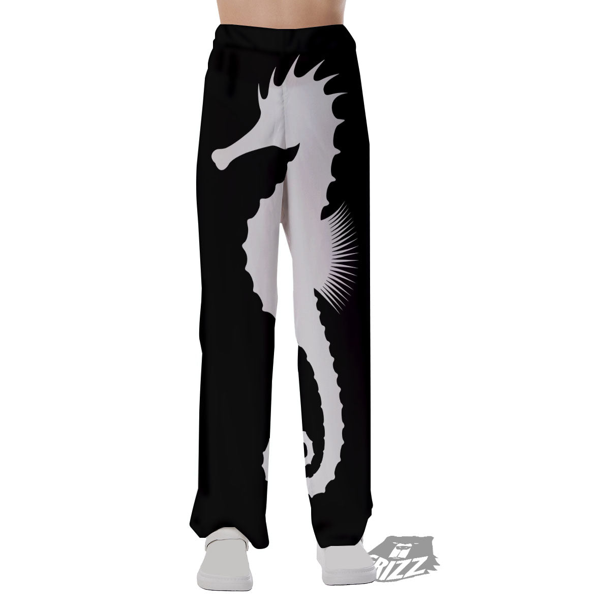 Seahorse White And Black Print Pajama Pants-grizzshop