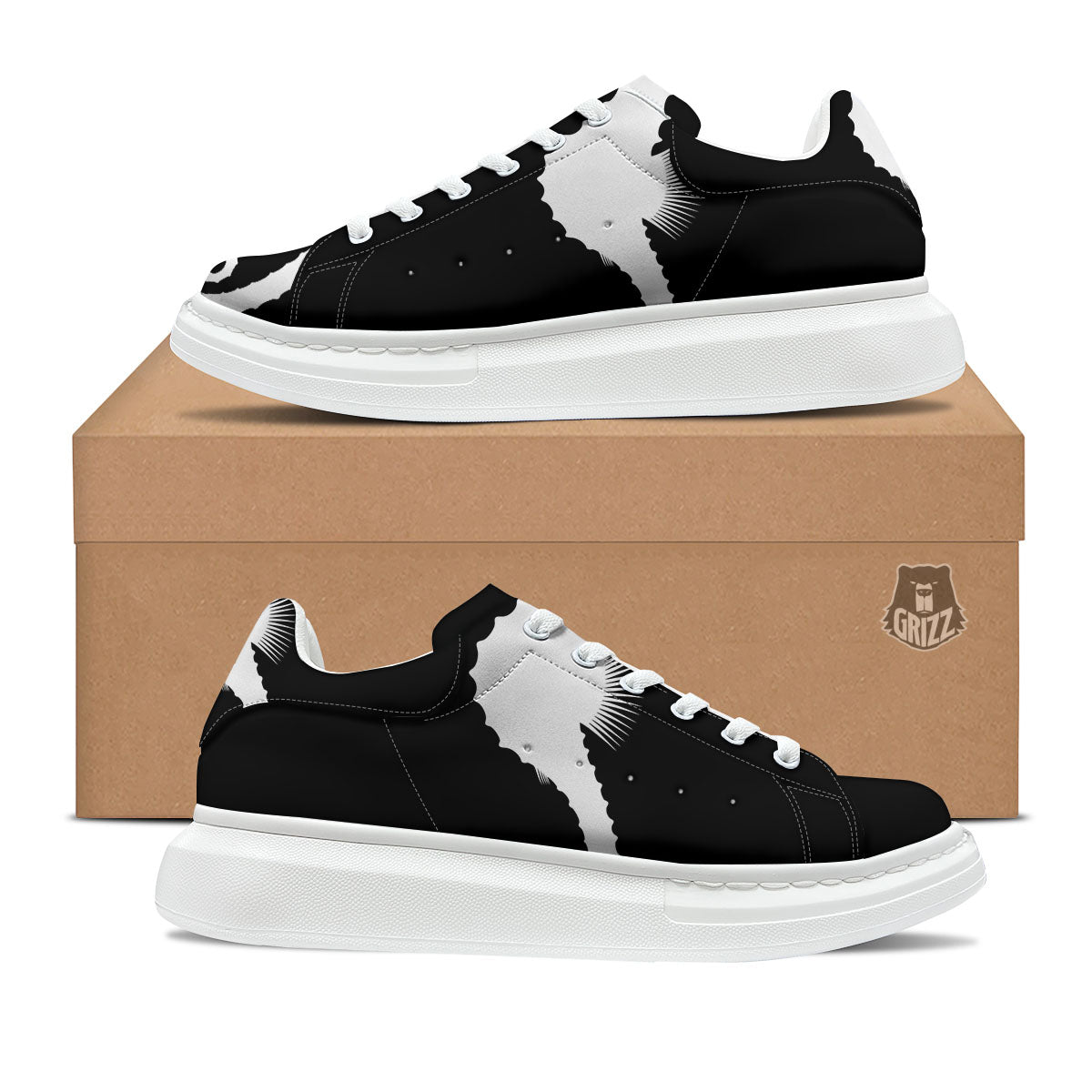 Seahorse White And Black Print Platform Shoes-grizzshop