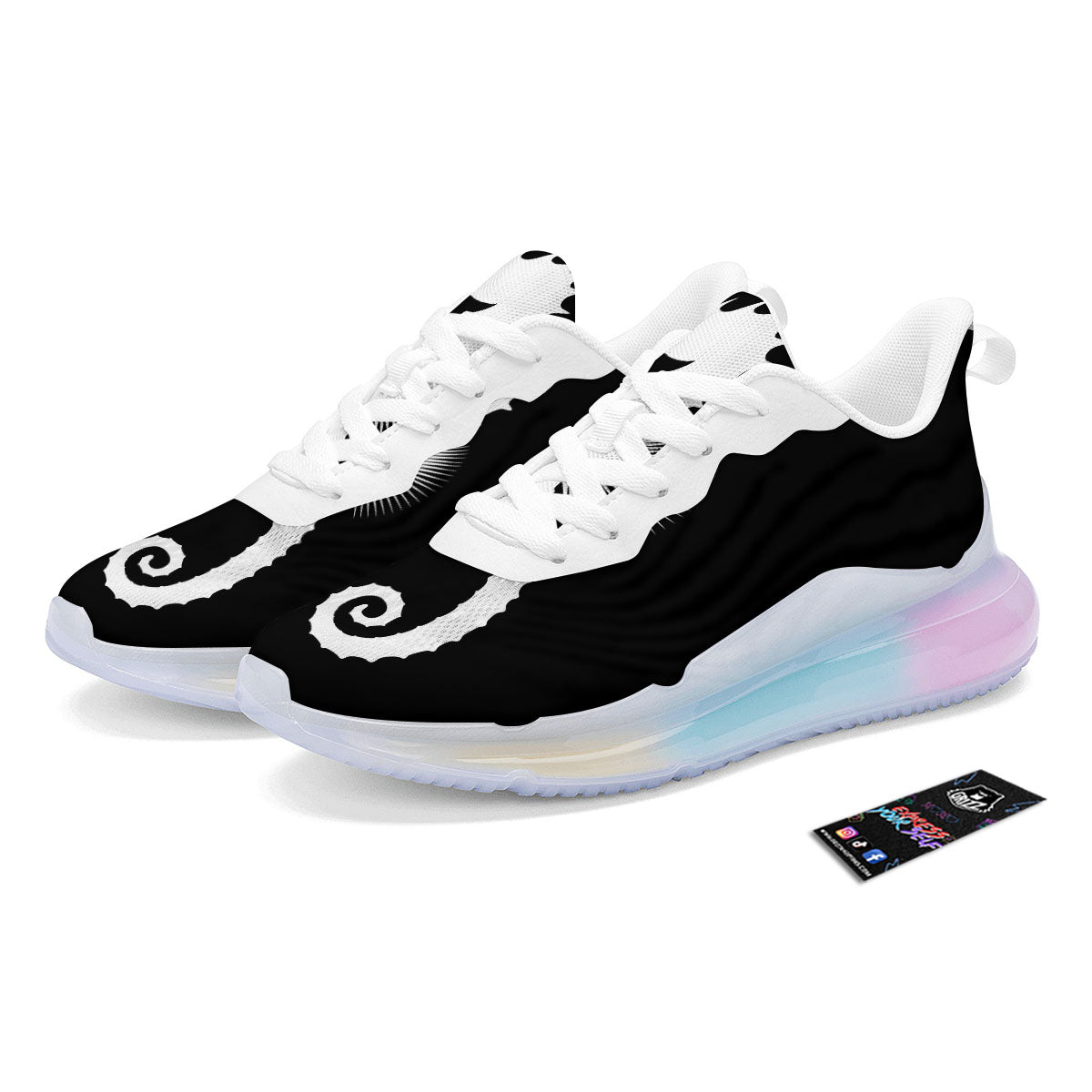 Seahorse White And Black Print Running Sneakers-grizzshop