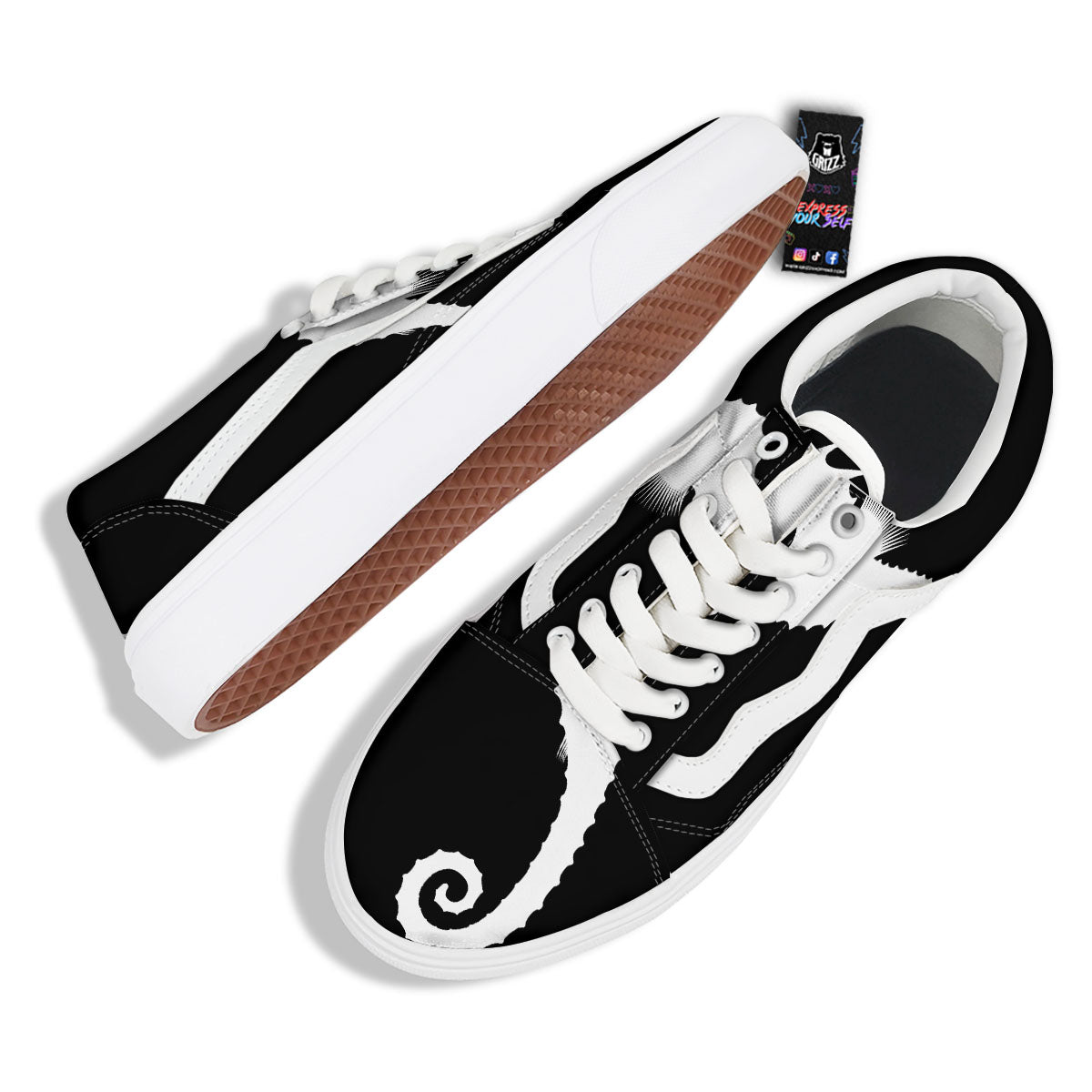 Seahorse White And Black Print Skate Shoes-grizzshop