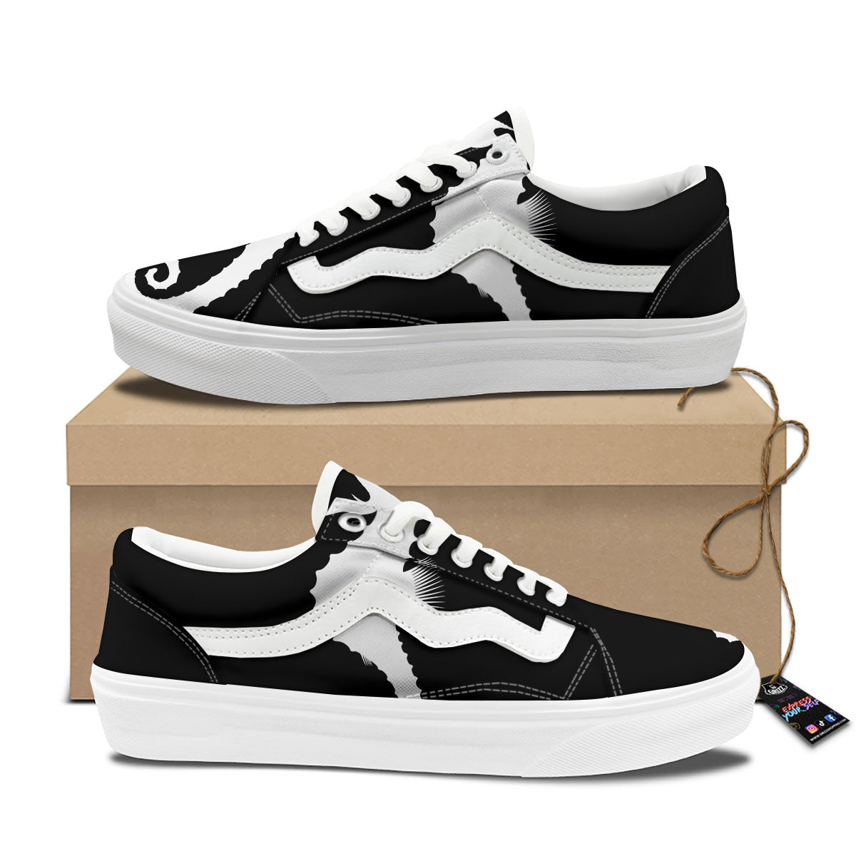 Seahorse White And Black Print Skate Shoes-grizzshop