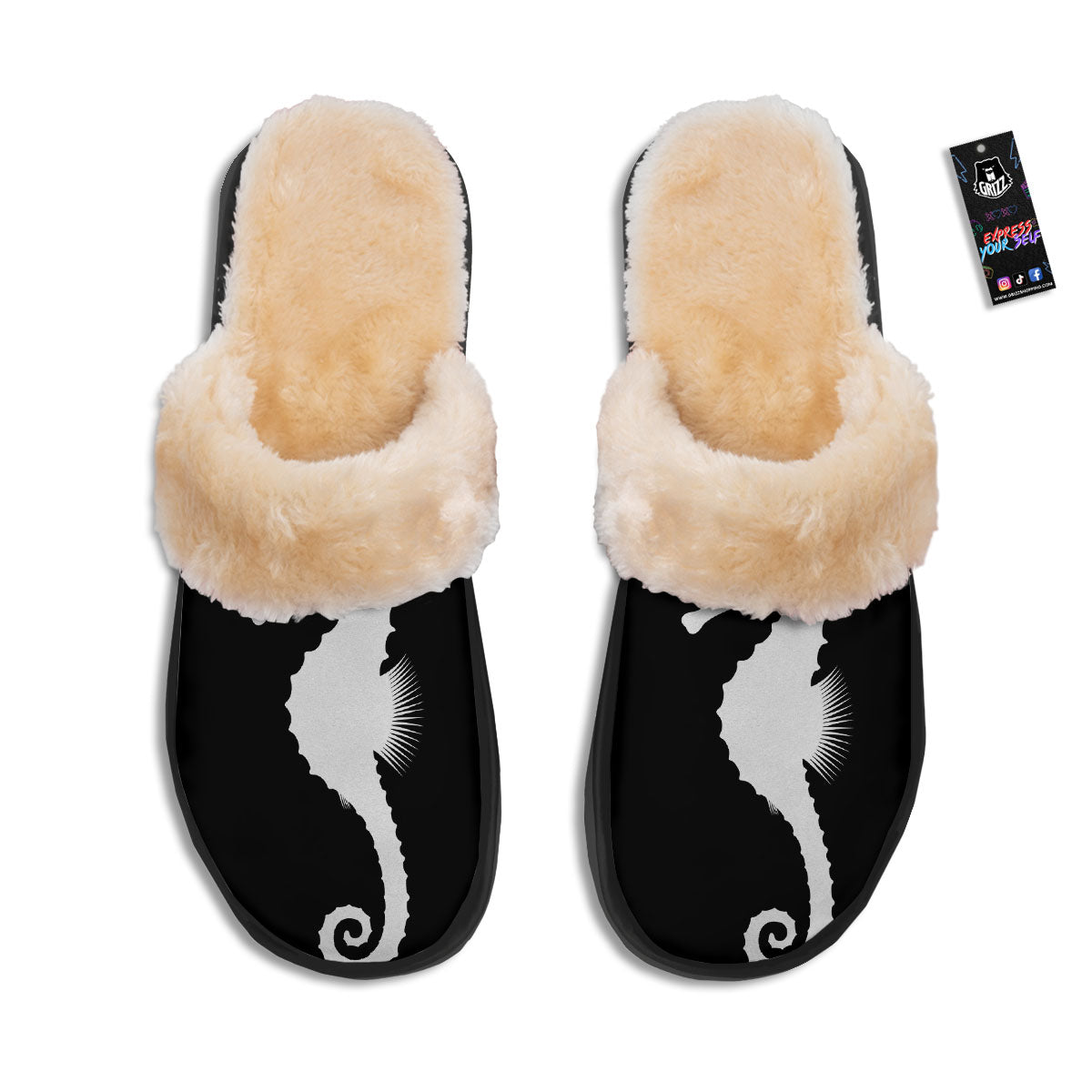 Seahorse White And Black Print Slippers-grizzshop