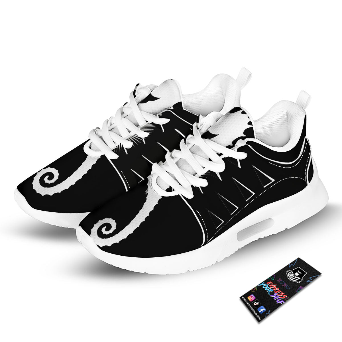 Seahorse White And Black Print Tennis Shoes-grizzshop