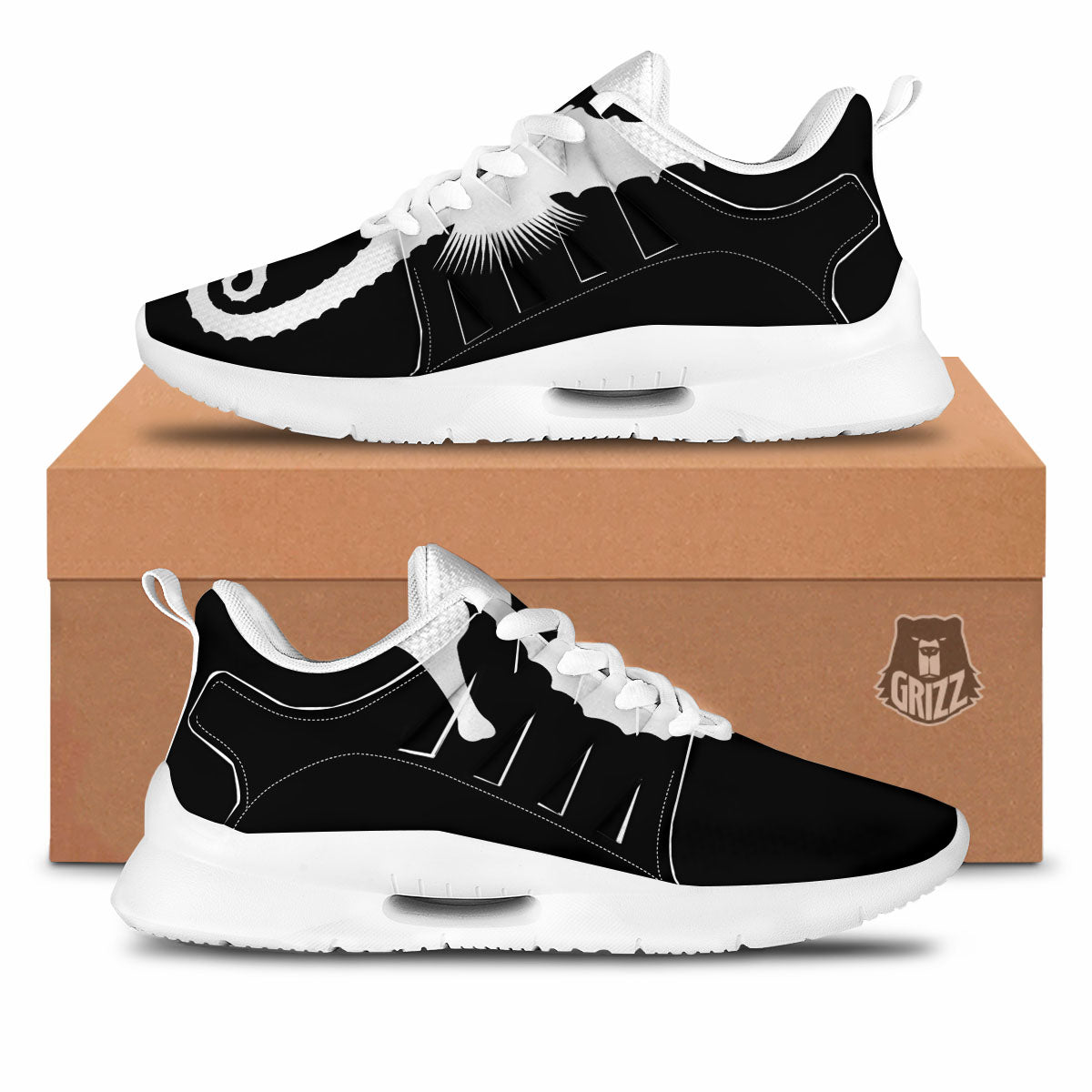 Seahorse White And Black Print Tennis Shoes-grizzshop