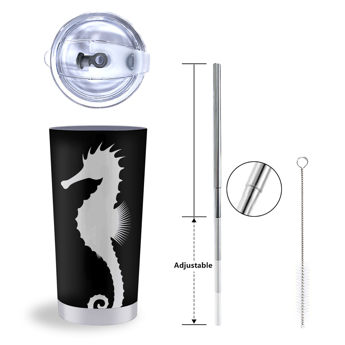 Seahorse White And Black Print Tumbler-grizzshop