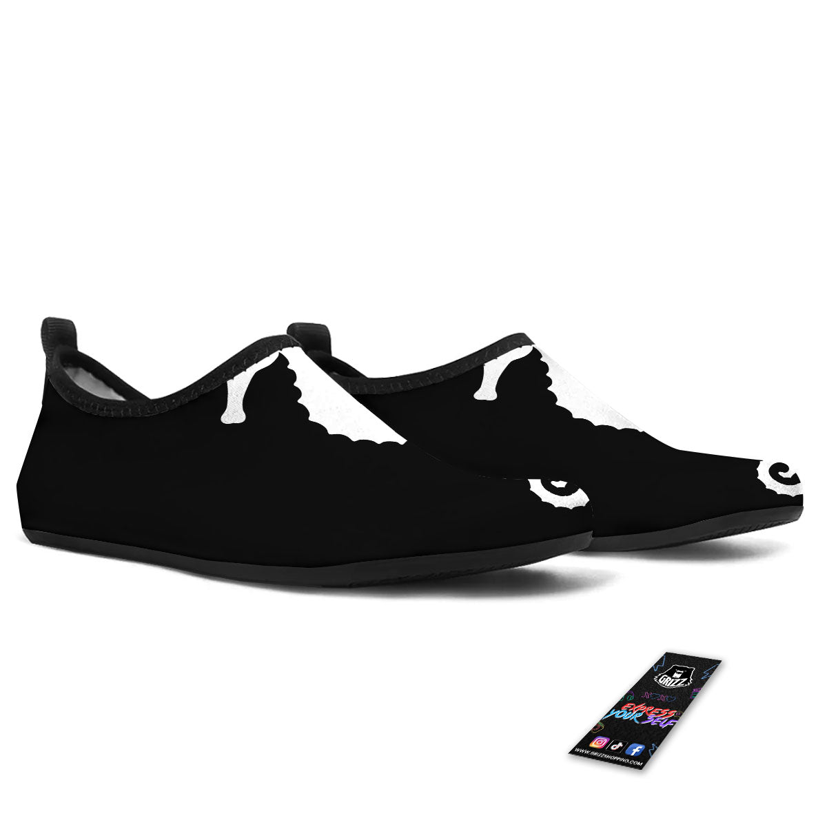 Seahorse White And Black Print Water Shoes-grizzshop