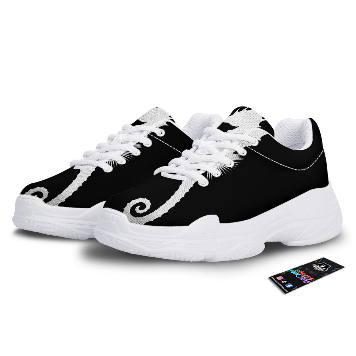 Seahorse White And Black Print White Chunky Shoes-grizzshop