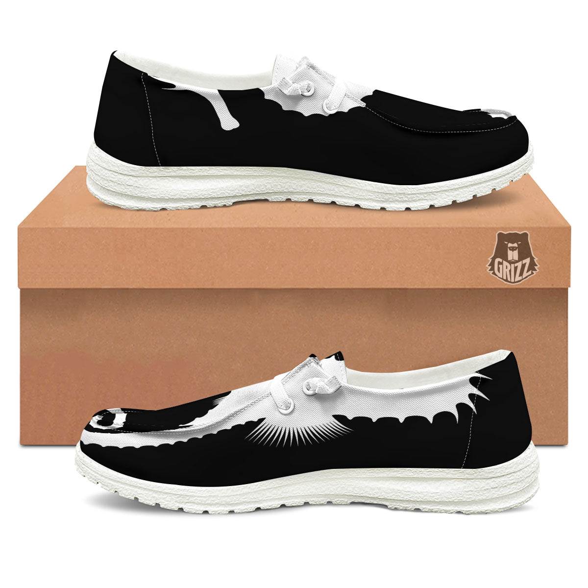 Seahorse White And Black Print White Loafers-grizzshop
