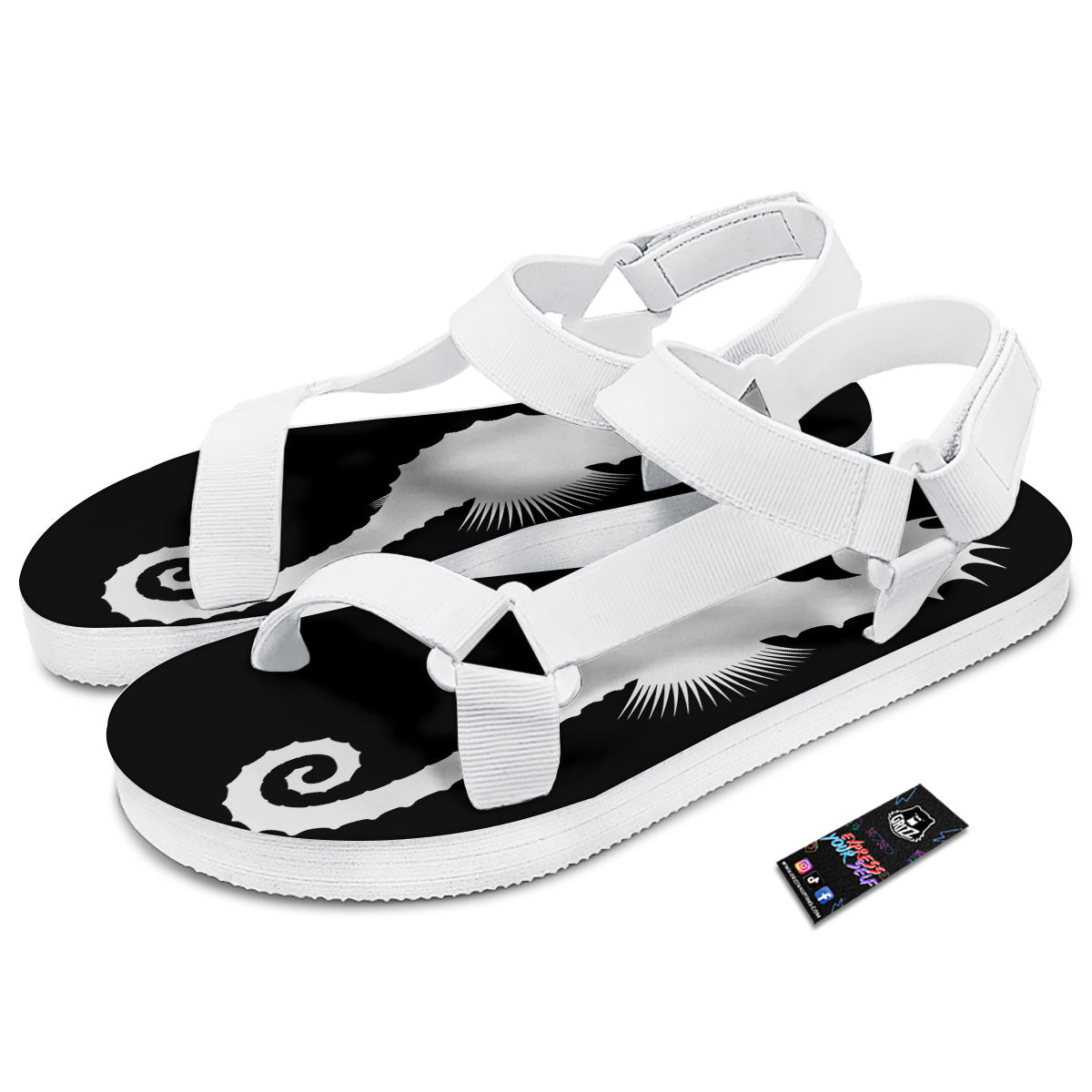 Seahorse White And Black Print White Open Toe Sandals-grizzshop