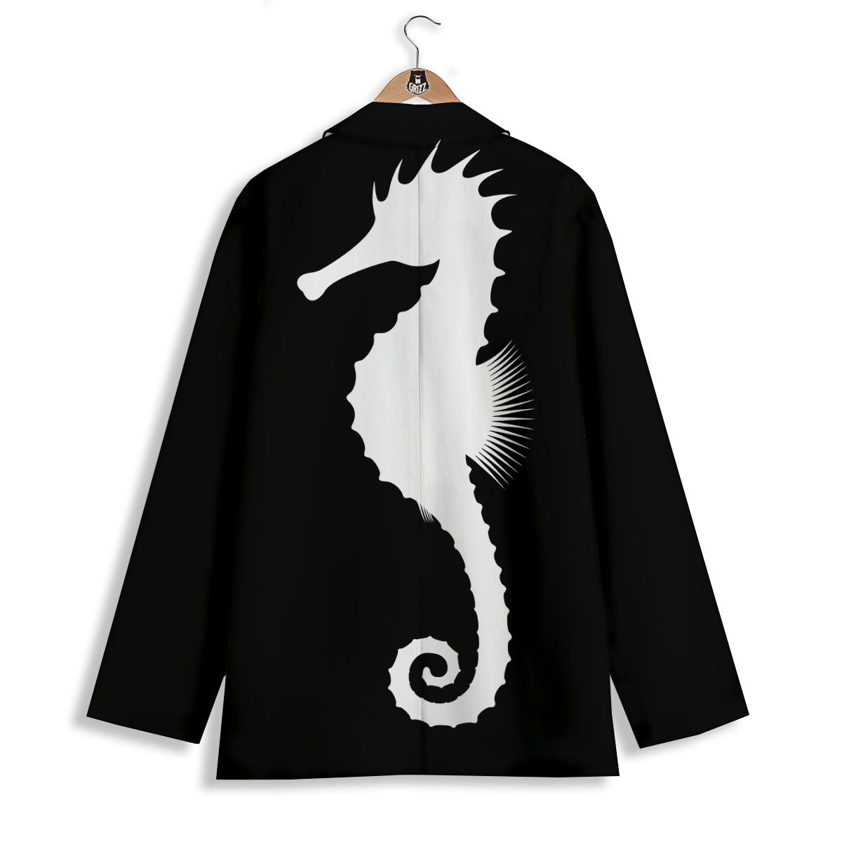 Seahorse White And Black Print Women's Blazer-grizzshop