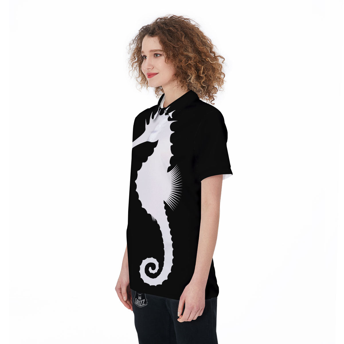 Seahorse White And Black Print Women's Golf Shirts-grizzshop