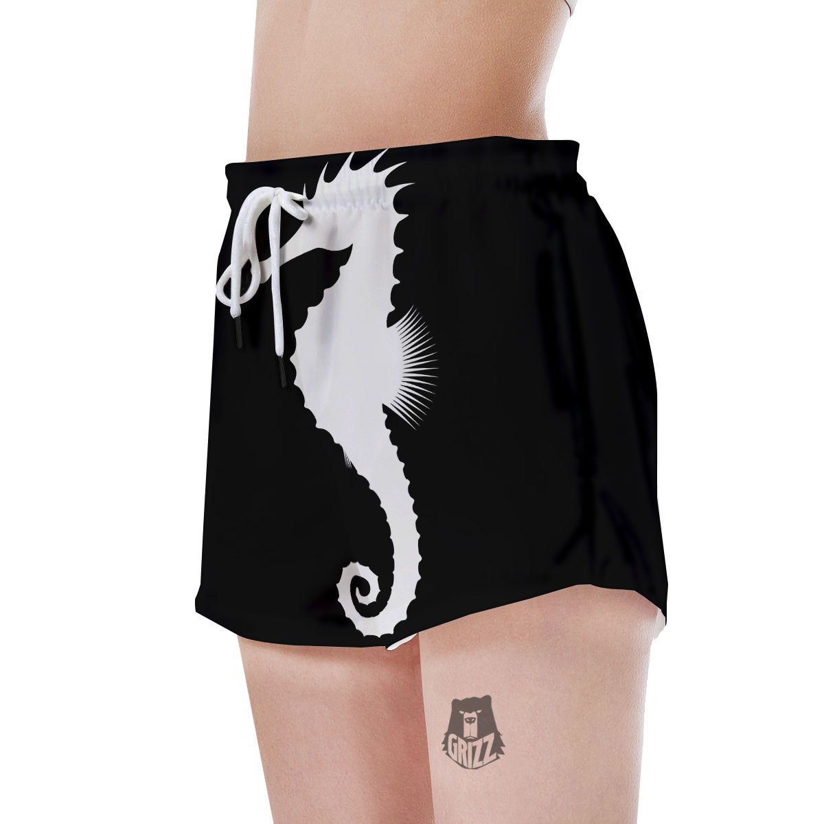 Seahorse White And Black Print Women's Shorts-grizzshop